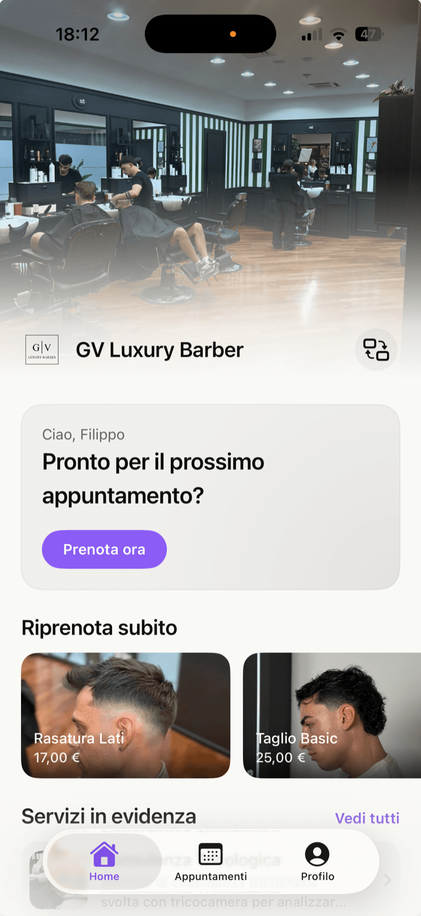 App Illumina Studio — schermata home del cliente