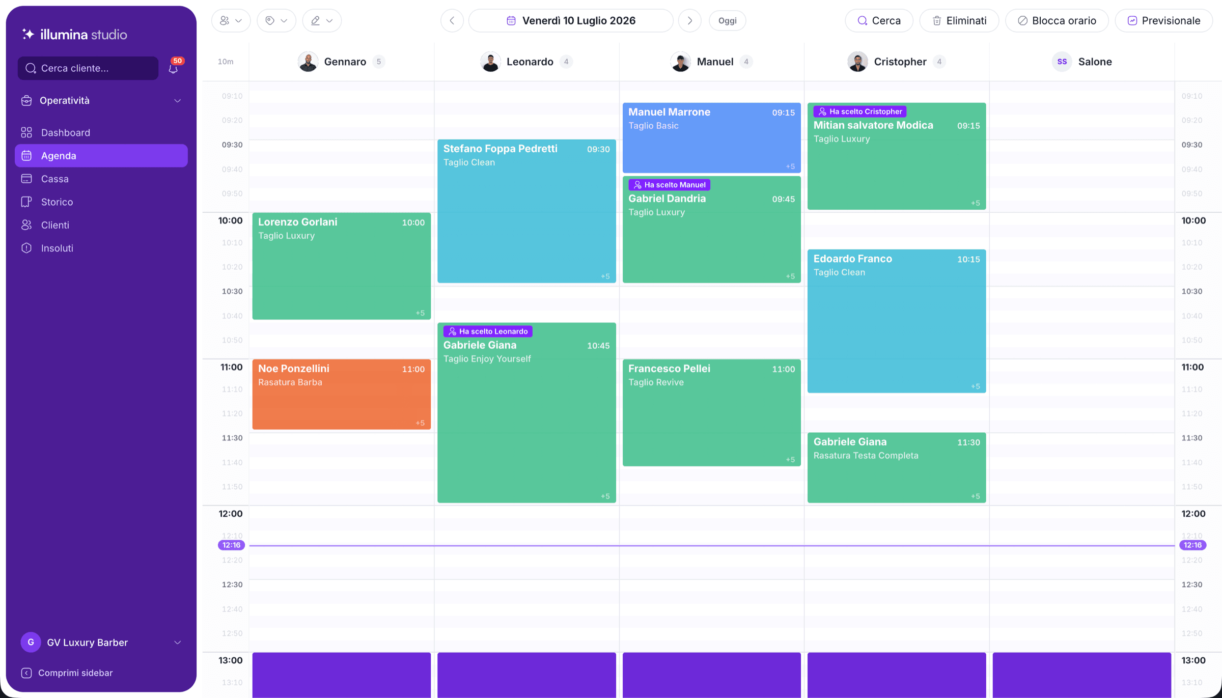 Agenda del gestionale Illumina Studio